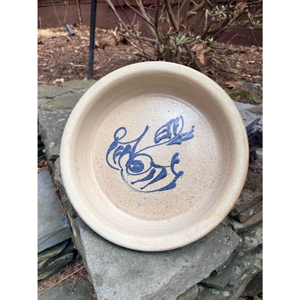 Guy Wolff 1984 Studio Pottery Stoneware Pie Plate Blue Floral Signed